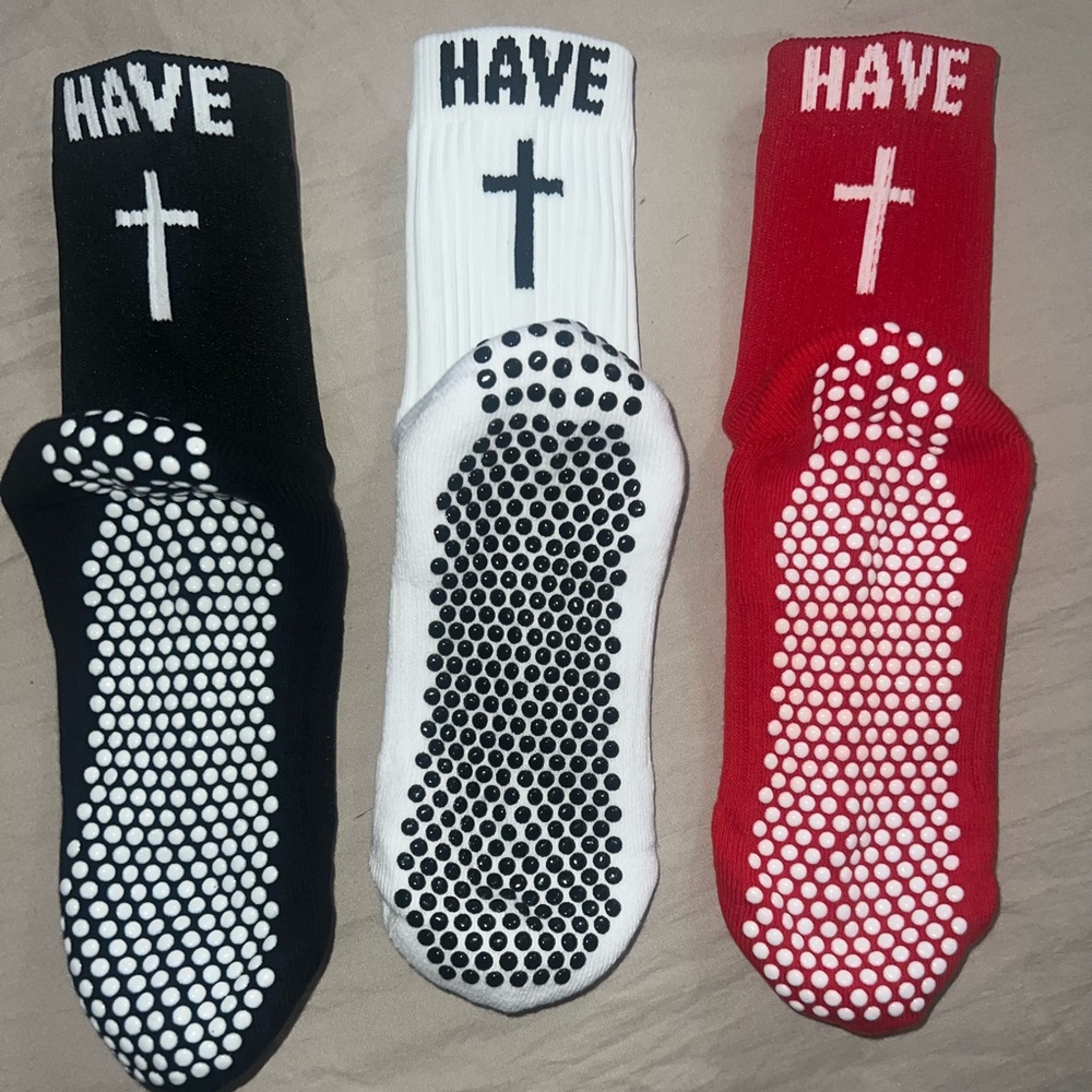 Black, White, and Red Non-Slip Socks